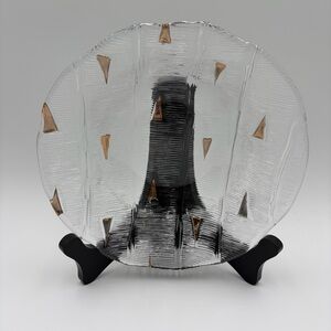 IVV Ice Textured Clear Glass Gold Accent Triangles Bowl Italy 8.5 in